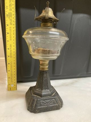 Antique Kerosene Oil Table Lamp With 11 " Cast Iron Base