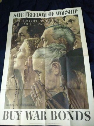 Wwii Poster Freedom Of Worship By Norman Rockwell 1943 28 X 40