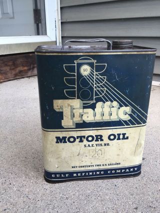 Vintage Traffic 2 Gallon Motor Oil Can,  Gulf Oil Refining Co Company G.  O.