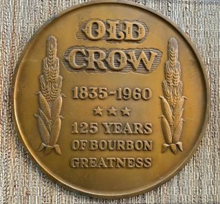 Vintage 12” Old Crow Whiskey Bourbon Brass 1960 Advertising Sign 2