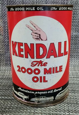 Vintage Kendall Motor Oil Can - 2000 Mile - 5 Quart