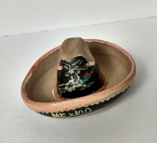 Mexican Hand Made Pottery Clay Sombrero Ashtray Trinket Souvenir Muted Colors 4 