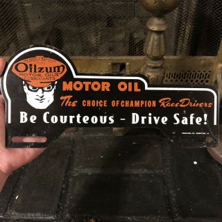 Vintage Oilzum Motor Oil Metal License Plate Topper Sign
