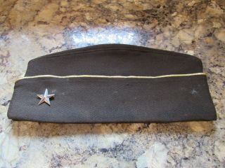 Wwii Us Army Brigadier General Chocolate Overseas Cap Size 7 3/8 With Pin - Back