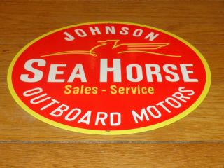 Vintage " Johnson Sea Horse Outboard Boat Motors " 11 3/4 " Metal Gasoline Oil Sign