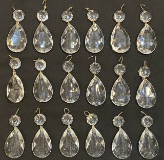 18 Vintage Antique Oval Teardrop Glass Prisms Crystals For Chandelier / Lamp 2”