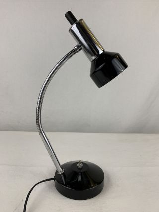 Vintage Modern Desk Lamp Black & Chrome Mid Century Flexible Arm Usa Very Good