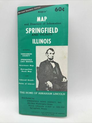 1965 Map Directory Of Information Springfield Il & Vicinity Abraham Lincoln Home