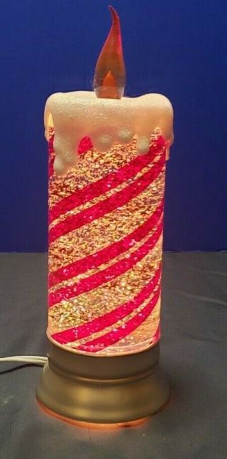 Vintage Red Strip Glitter Water Candle Electric Light Christmas Holiday Lamp 11 "
