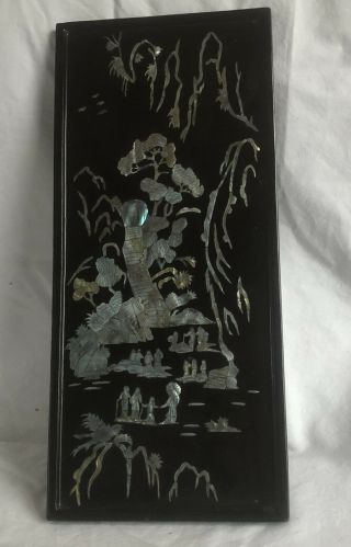 Vintage Black Lacquer And Mother Of Pearl Wall Single Panel 13 " X 6”