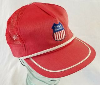 Vintage Union Pacific Railroad Trucker Hat Red Snapback Embroidered Usa Made