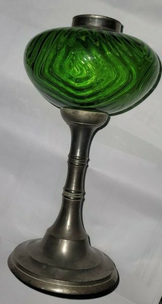 Vintage Early French? Green Glass Whale Oil Hand Blown In Mold - No Top