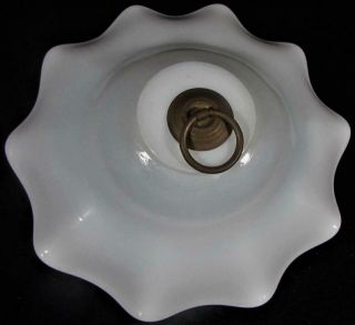Antique 6 1/4 " Opal Glass Ruffled Smoke Bell Shade For Hanging Oil Kerosene Lamp