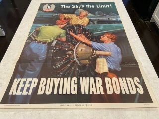 Wwii Authentic Issued War Bond Poster 20 " X27 ",  The Sky 