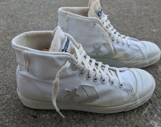 Vintage Converse Sneakers Sz 9 White Canvas High Top Shoes Made In Usa All Star