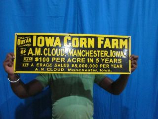 Porcelain Iowa Corn Farm Enamel Sign Size 10 " X 30 " Inches