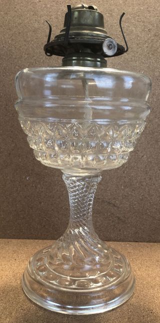 Antique Eapg Clear Glass Kerosene Oil Lamp No 2 Burner Twisted Stem 9 - 1/4” Tall