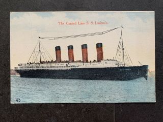 C1910 Cunard Line Ss Lusitania Ship Vf Steamship Copyright Geo P Hall