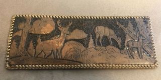 Vintage Hand Tooled Leather Bi - Fold Wallet Deer Mountains Collectible Western