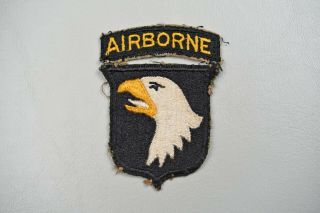 Wwii U.  S.  101st Airborne Patch W/white Tongue & Green Back - Uniform Removed