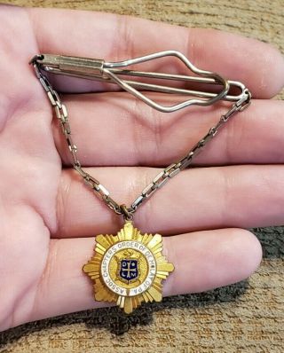 Rare Vintage Masonic Order Of Demolay Medal Tie Clip Tie Bar Fraternal Pendant