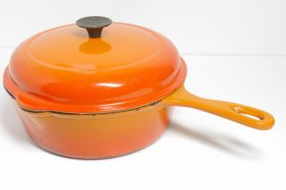 Vtg Le Crueset 9 " Frying Pan W/ Lid Flame Orange 23 Enamel Cast Iron
