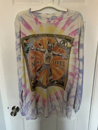 Vintage 1998 Aerosmith Nine Lives Concert Tie Dye Double Sided Long Sleeve Shirt