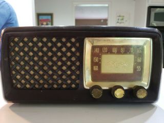 Vtg Retro Space Age Bakelite Silvertone Model 2015 Gold Dial Am Radio Receiver