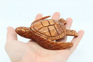 Hawaiian Sea Turtle / Honu Figurine - Hand Carved Monkey Pod Wood - Small Size