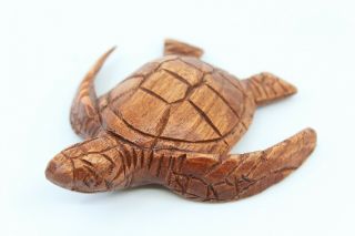 Hawaiian Sea Turtle / Honu Figurine - Hand Carved Monkey Pod Wood - Small Size 2
