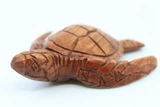 Hawaiian Sea Turtle / Honu Figurine - Hand Carved Monkey Pod Wood - Small Size 3