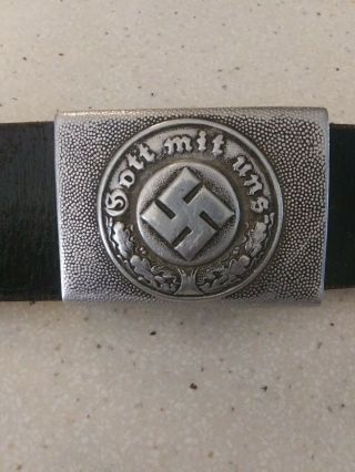 Ww2 German Leather Belt & Buckle Military Gott Mit Uns Uniform Wwii Memorabilia