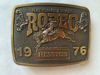 Hesston Vintage 1976 National Finals Rodeo Brass Belt Buckle Bicentennial