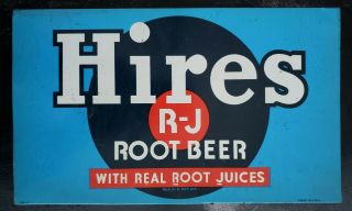 Vtg Hires Root Beer Tin Tacker Advertising Sign Gas Oil Soda 1950 