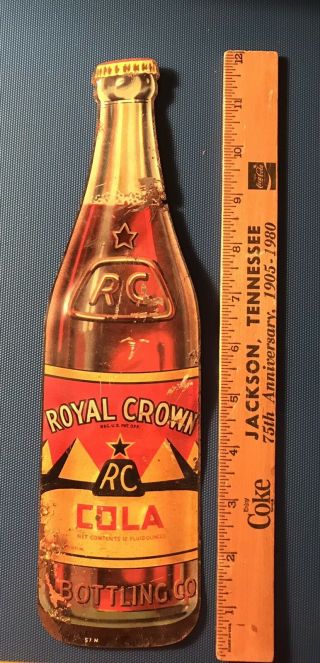 Late 1930’s Royal Crown Rc Cola Embossed Die Cut Bottle Sign