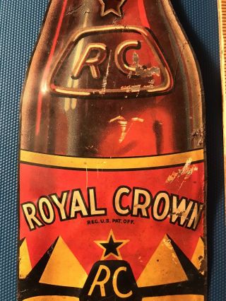 Late 1930’s Royal Crown RC Cola Embossed Die Cut Bottle Sign 2