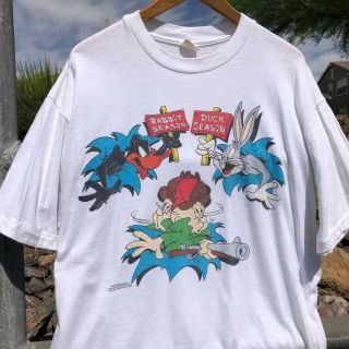 Rare Vtg 90s Looney Tunes 1993 Duck Rabbit Season Elmer Fudd Cartoon T Shirt Xl