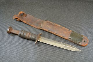 Wwii U.  S.  Utica M3 Trench Knife Dagger 1943,  Leather Milsco 1943 Sheath