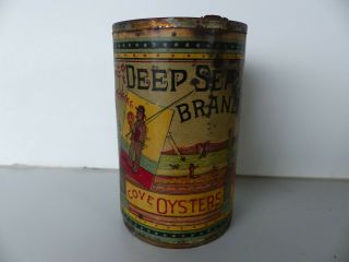 Old Food Advertising Tin Deep Sea Brand Cove Oysters Moore Brady Baltimore Md