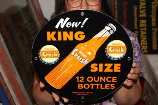 Orange Crush King Size 12oz Soda Pop Bottle Gas Station Porcelain Metal Sign