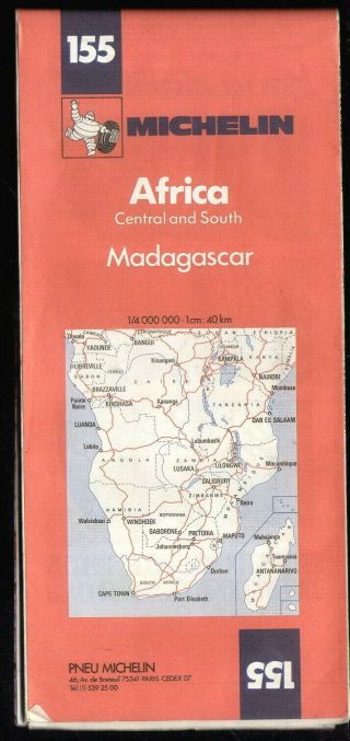 Michelin Map 155 Of Central And South Africa,  Madagascar & Mauritius Islands