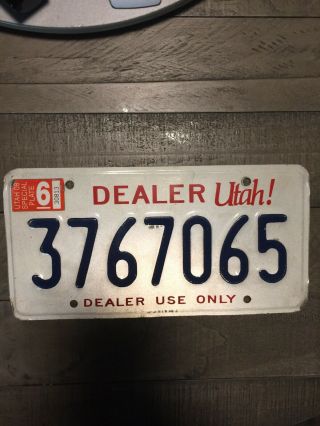 Utah 2008 Dealer Dlr License Plate 376065 Utah Special Plate Car Dealer