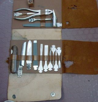 Vintage J.  A.  Henckels Zwillingswerk German Multi Tool Kit In Leather Case