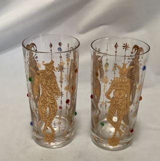 Vintage Culver Mardi Gras Clown Jester Gold Jewel Midcentury Glasses