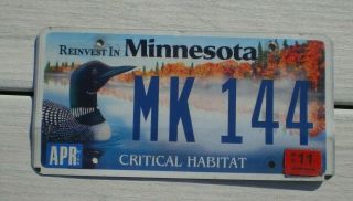 2011 Minnesota Critical Habitat Loon License Plate Wildlife Duck Mk 144