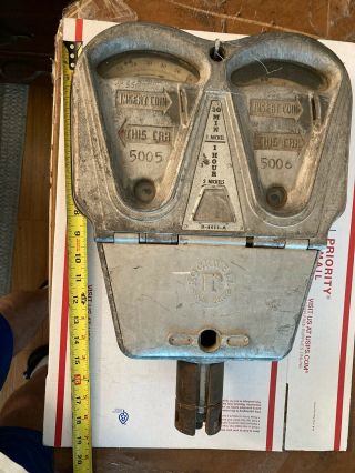 Rare Vintage Rockwell Double Parking Meter Dual Vehicle Nickel Coin Op Operated