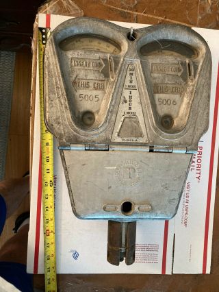 RARE Vintage Rockwell Double Parking Meter Dual Vehicle Nickel Coin Op Operated 2