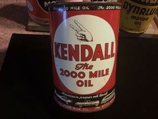 Early Kendall Motor Oil Can “the 2000 Mile Oil” Great Graphics Full 1 Qt Can