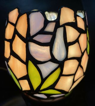 Tiffany Style Stained Glass Lamp Night Light 7” Tall Multi - colored EUC 2