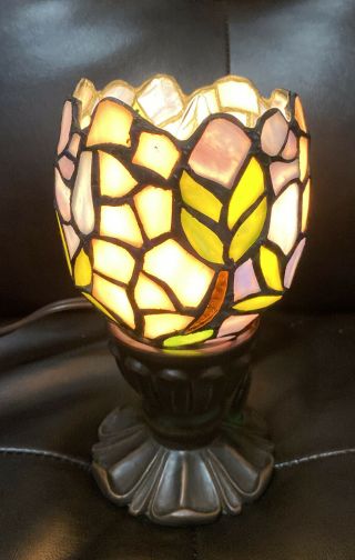 Tiffany Style Stained Glass Lamp Night Light 7” Tall Multi - colored EUC 3